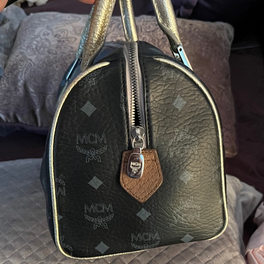 MCM Black and Gold Princess Satchel with Multicolor Accents - Picture 7 of 11
